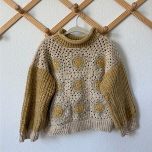 Charming Beige and Yellow Knit Sweater for Kids